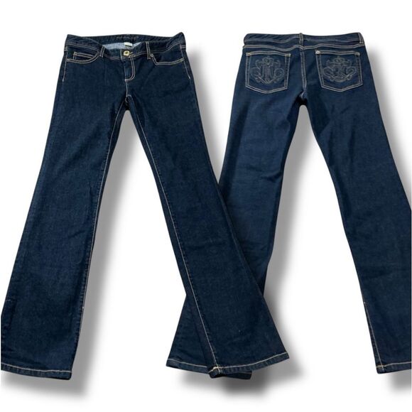 Michael Kors Dark Wash Stretch Straight Leg Embroidered MK Pockets - Picture 1 of 9